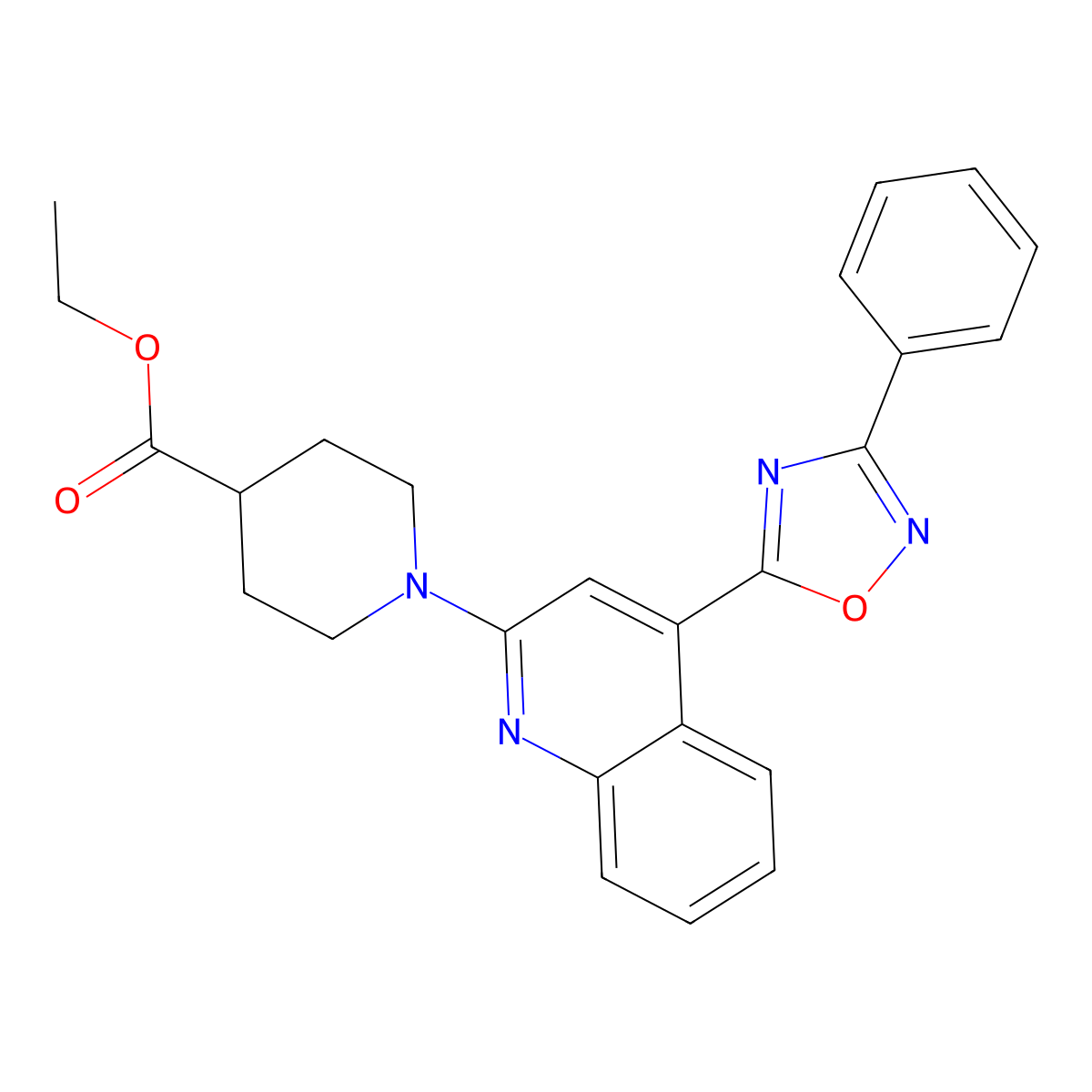 Ethyl 1-[4-(3-phenyl-1,2,4-oxadiazol-5-yl)quinolin-2-yl]piperidine-4-carboxylate molecular structure, CAS 1112447-24-1