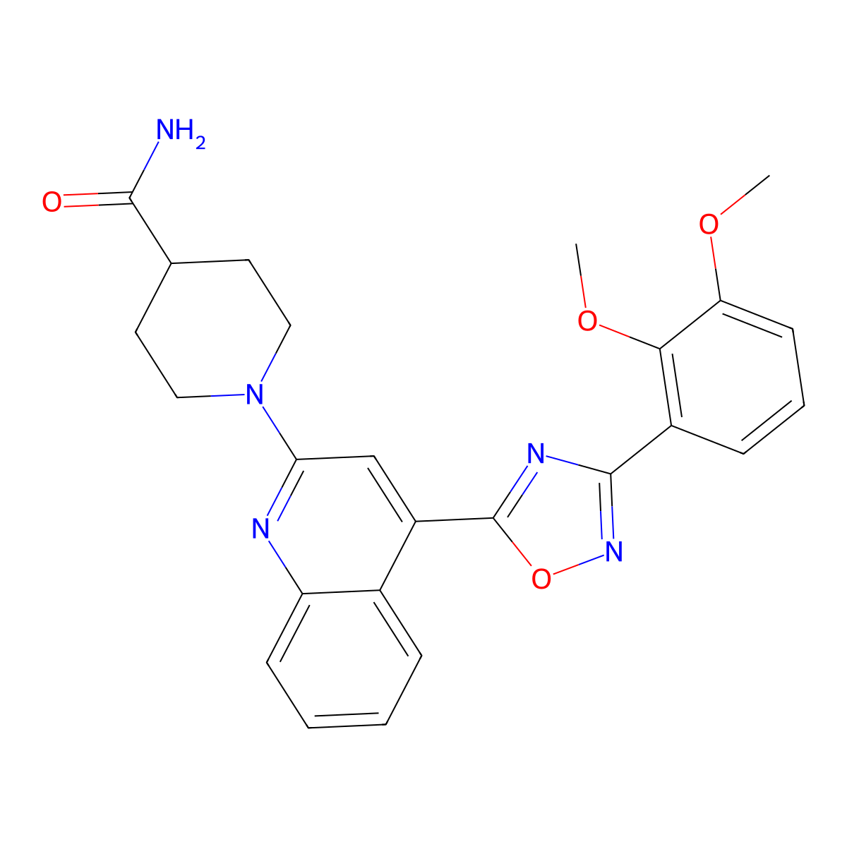 1-(4-(3-(2,3-Dimethoxyphenyl)-1,2,4-oxadiazol-5-yl)quinolin-2-yl)piperidine-4-carboxamide molecular structure, CAS 1112447-36-5