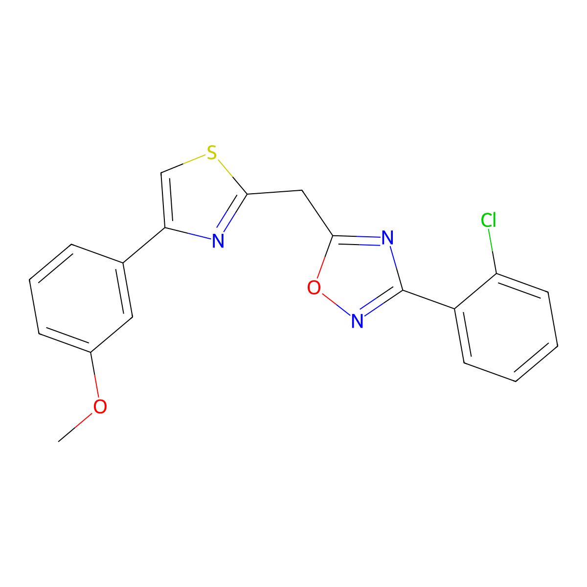 3-(2-Chlorophenyl)-5-{[4-(3-methoxyphenyl)-1,3-thiazol-2-yl]methyl}-1,2,4-oxadiazole molecular structure, CAS 1112450-40-4