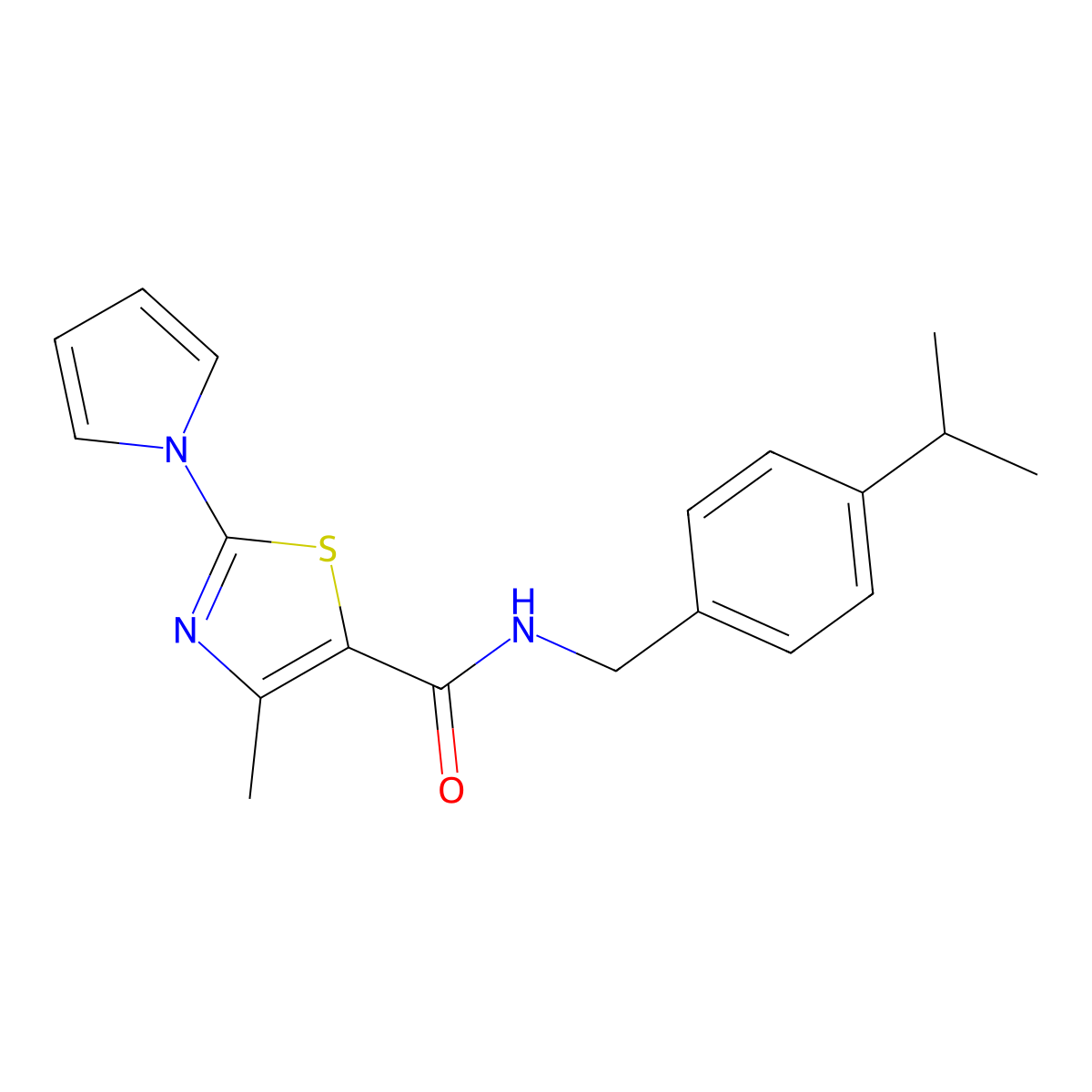 4-methyl-N-{[4-(propan-2-yl)phenyl]methyl}-2-(1H-pyrrol-1-yl)-1,3-thiazole-5-carboxamide molecular structure, CAS 1112451-02-1