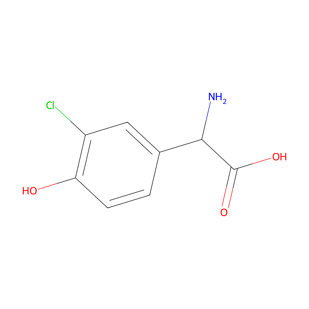 (2S)-2-amino-2-(3-chloro-4-hydroxyphenyl)acetic acid molecular structure, CAS 111266-44-5
