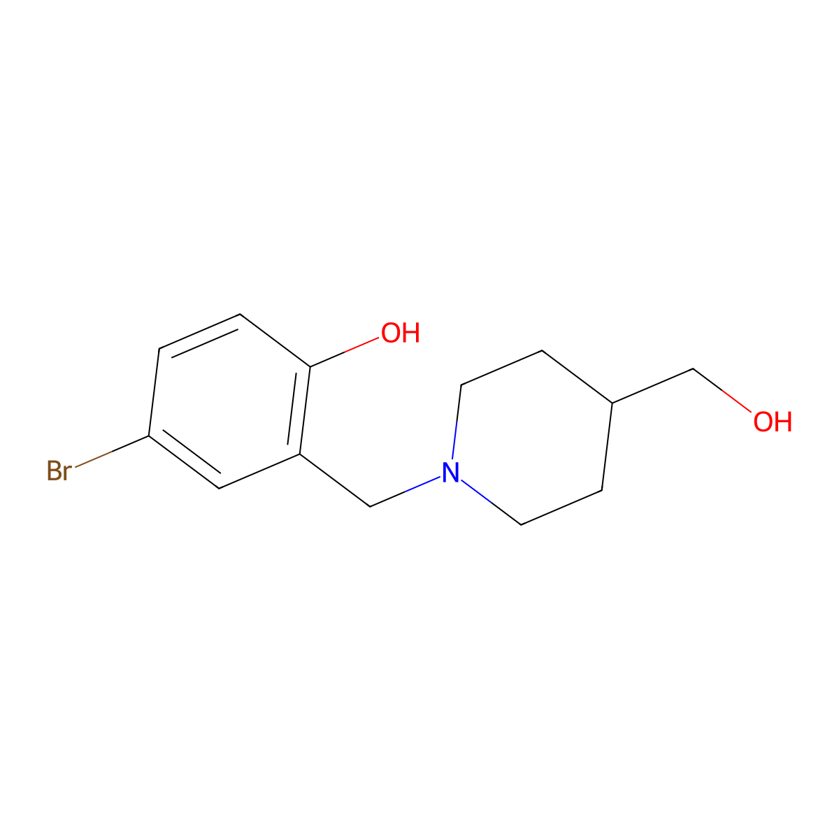 4-Bromo-2-((4-(hydroxymethyl)piperidin-1-yl)methyl)phenol molecular structure, CAS 1112692-91-7