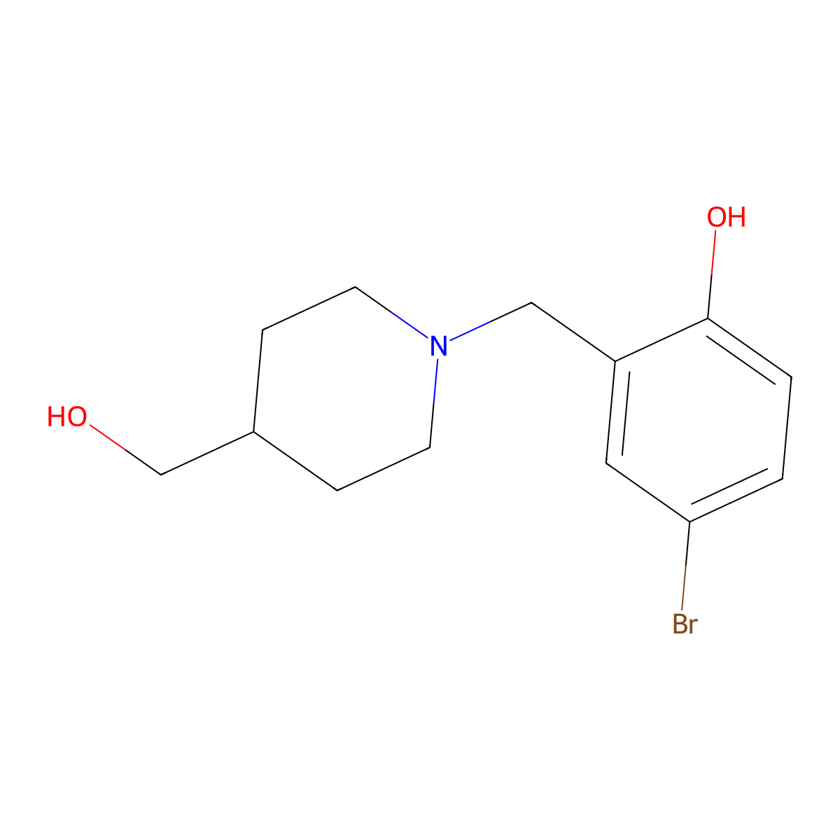 4-Bromo-2-((4-(hydroxymethyl)piperidin-1-yl)methyl)phenol molecular structure, CAS 1112692-91-7