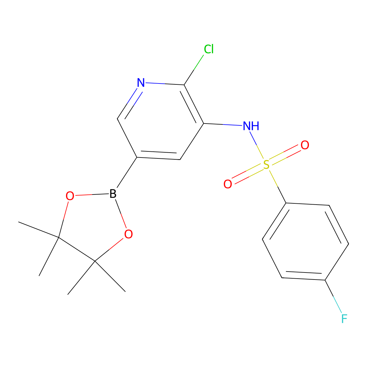 n-[2-Chloro-5-(4,4,5,5-tetramethyl-1,3,2-dioxaborolan-2-yl)pyridin-3-yl]-4-fluorobenzene-1-sulfonamide molecular structure, CAS 1112983-31-9