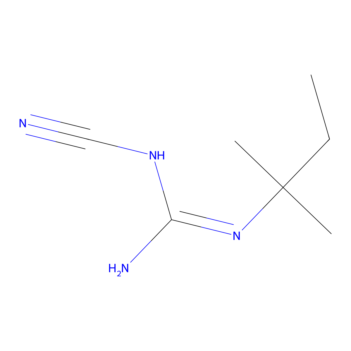 N-Cyano-N'-(1,1-dimethylpropyl)guanidine molecular structure, CAS 1113-10-6
