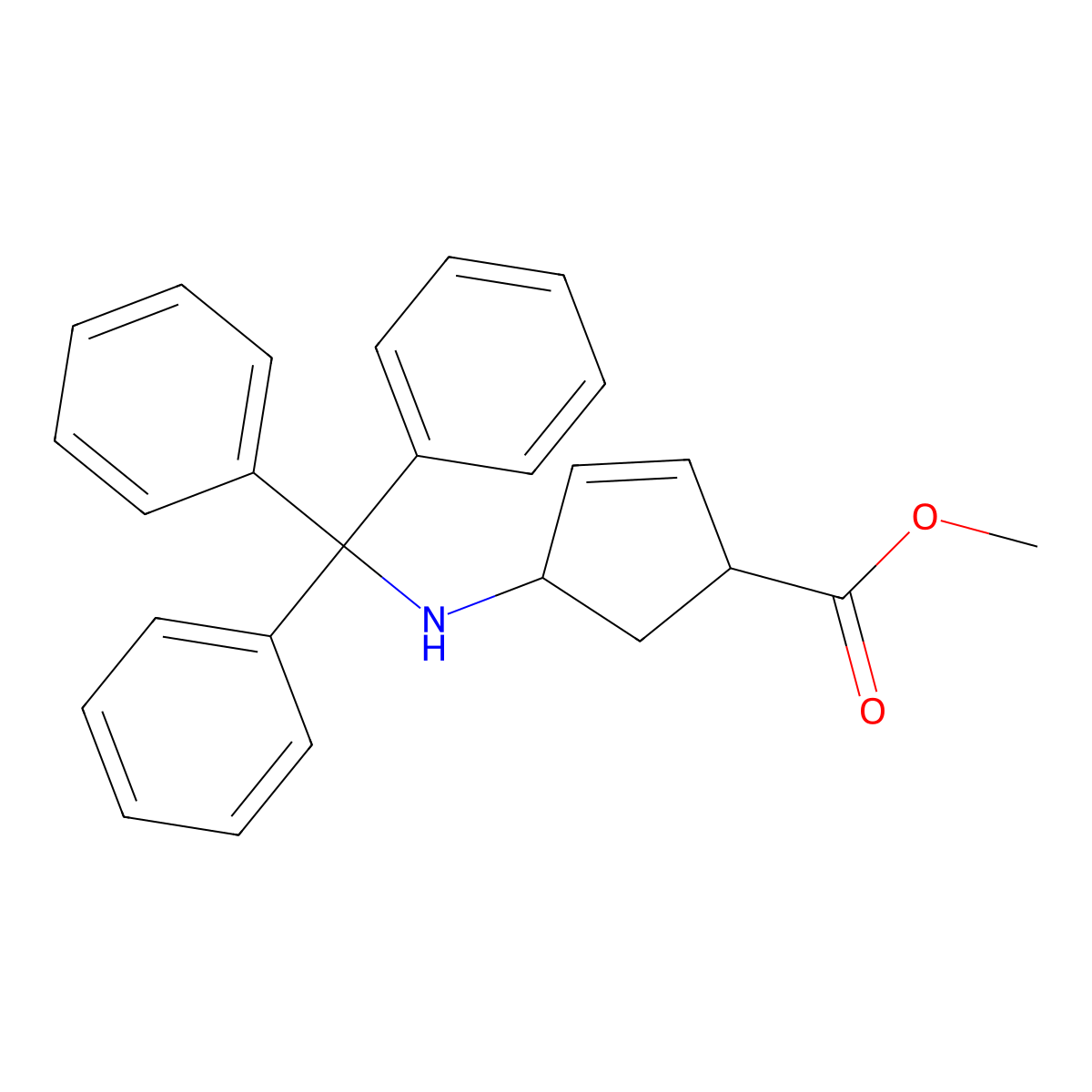 Methyl (1S,4R)-4-(tritylamino)cyclopent-2-ene-1-carboxylate molecular structure, CAS 1113025-16-3