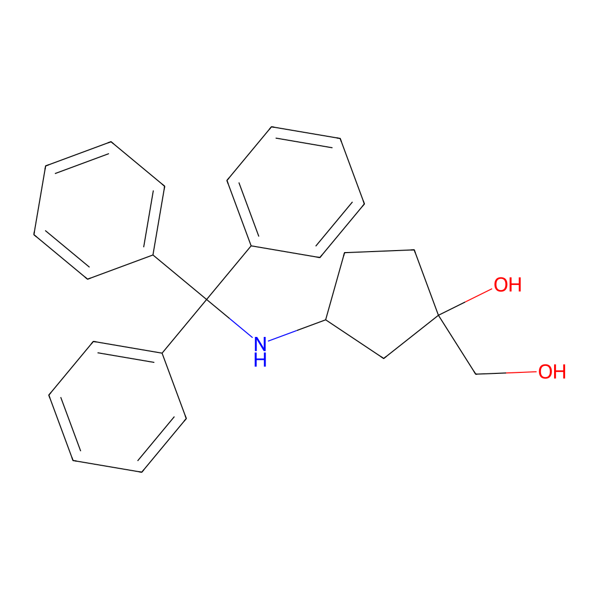 (1S,3S)-1-(hydroxymethyl)-3-(tritylamino)cyclopentanol molecular structure, CAS 1113025-25-4