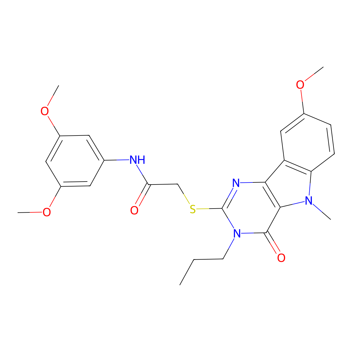 N-(3,5-dimethoxyphenyl)-2-({8-methoxy-5-methyl-4-oxo-3-propyl-3H,4H,5H-pyrimido[5,4-b]indol-2-yl}sulfanyl)acetamide molecular structure, CAS 1113102-09-2
