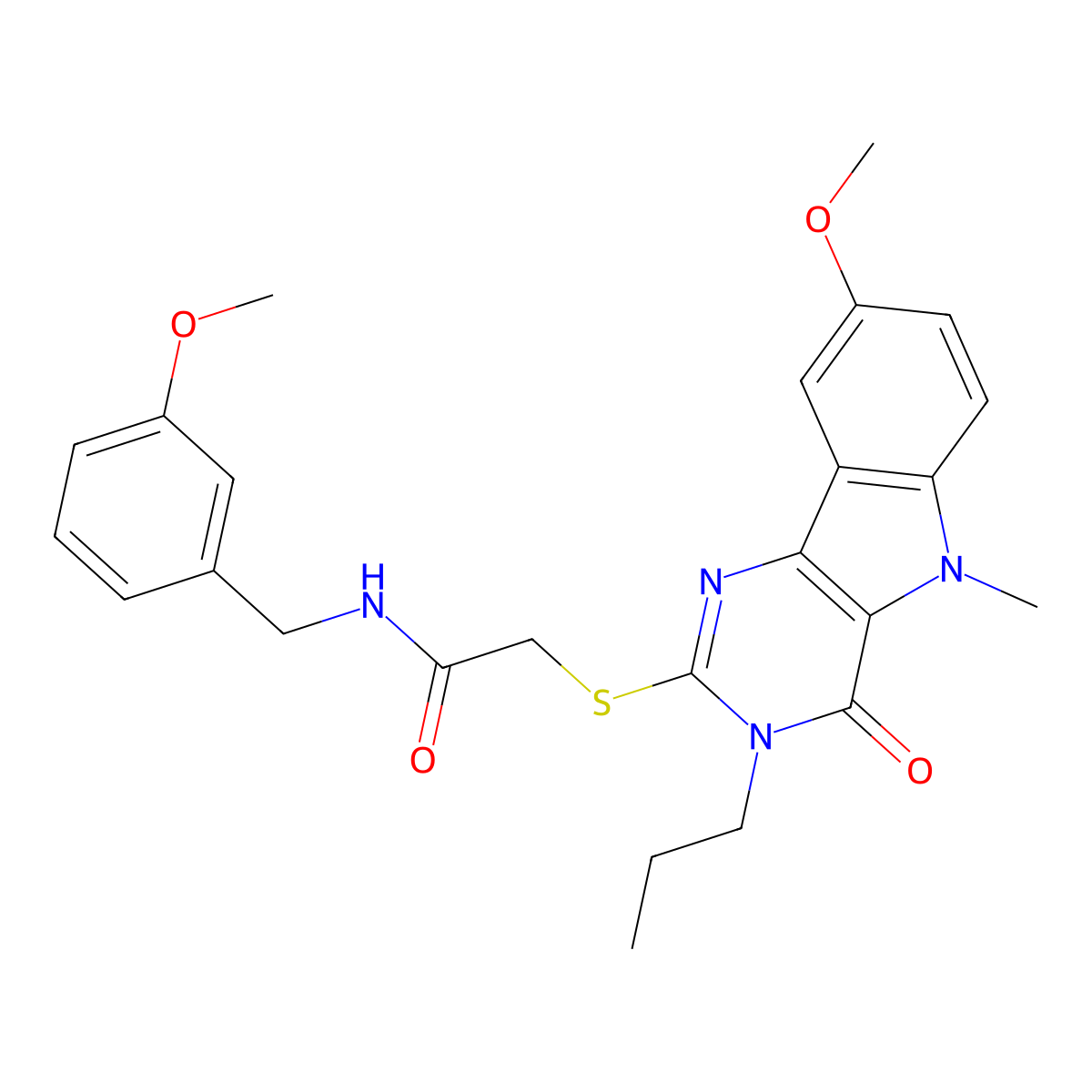 2-({8-methoxy-5-methyl-4-oxo-3-propyl-3H,4H,5H-pyrimido[5,4-b]indol-2-yl}sulfanyl)-N-[(3-methoxyphenyl)methyl]acetamide molecular structure, CAS 1113102-13-8