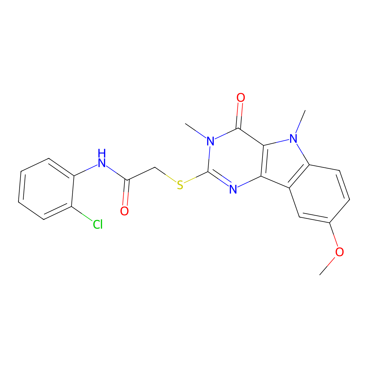 N-(2-chlorophenyl)-2-(8-methoxy-3,5-dimethyl-4-oxopyrimido[5,4-b]indol-2-yl)sulfanylacetamide molecular structure, CAS 1113102-17-2
