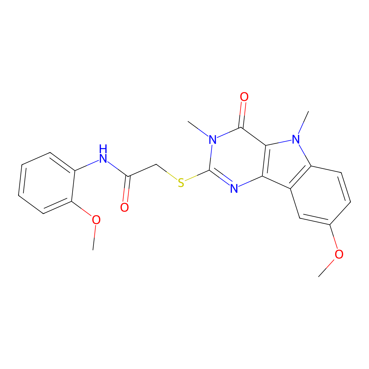 2-({8-methoxy-3,5-dimethyl-4-oxo-3H,4H,5H-pyrimido[5,4-b]indol-2-yl}sulfanyl)-N-(2-methoxyphenyl)acetamide molecular structure, CAS 1113102-18-3