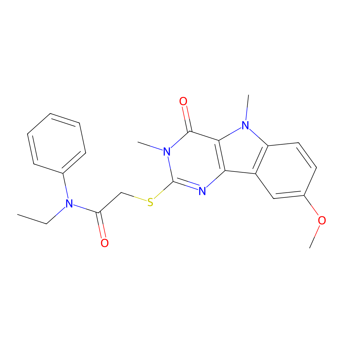 N-ethyl-2-((8-methoxy-3,5-dimethyl-4-oxo-4,5-dihydro-3H-pyrimido[5,4-b]indol-2-yl)thio)-N-phenylacetamide molecular structure, CAS 1113102-19-4