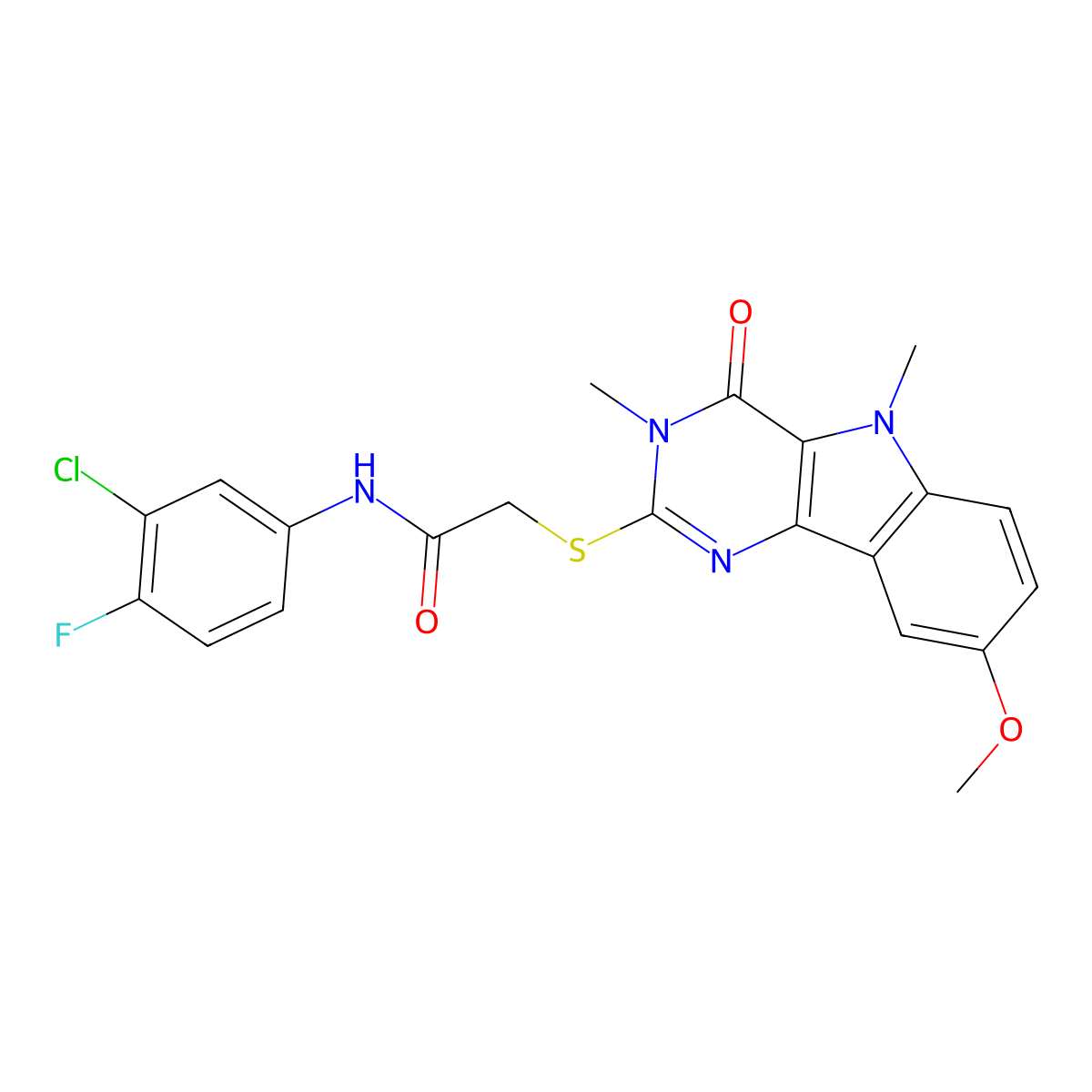 N-(3-chloro-4-fluorophenyl)-2-({8-methoxy-3,5-dimethyl-4-oxo-3H,4H,5H-pyrimido[5,4-b]indol-2-yl}sulfanyl)acetamide molecular structure, CAS 1113102-28-5