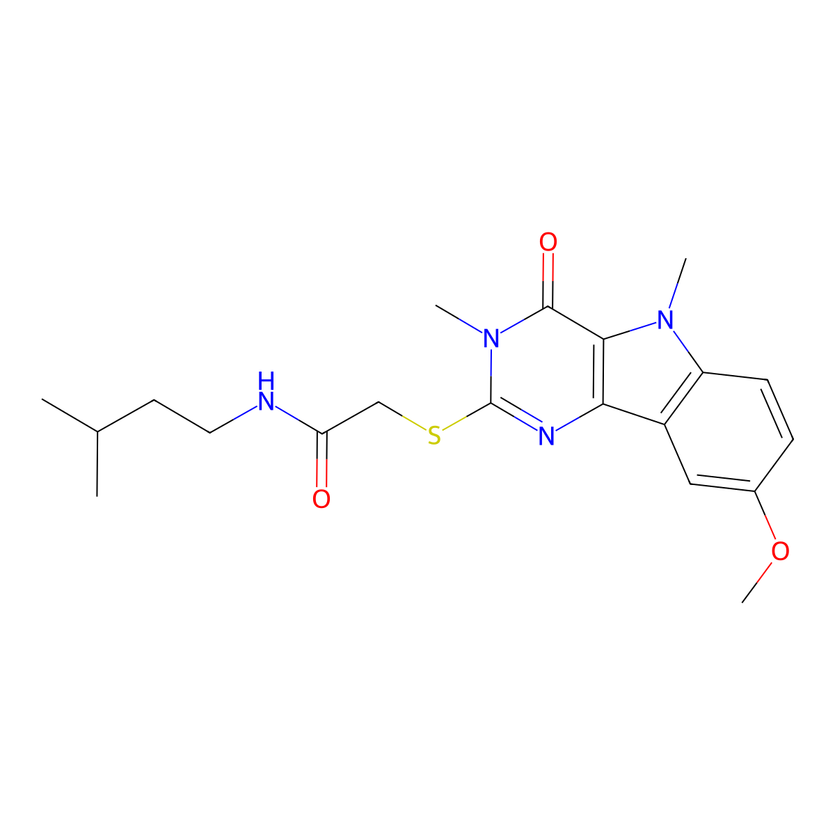 2-({8-methoxy-3,5-dimethyl-4-oxo-3H,4H,5H-pyrimido[5,4-b]indol-2-yl}sulfanyl)-N-(3-methylbutyl)acetamide molecular structure, CAS 1113102-30-9