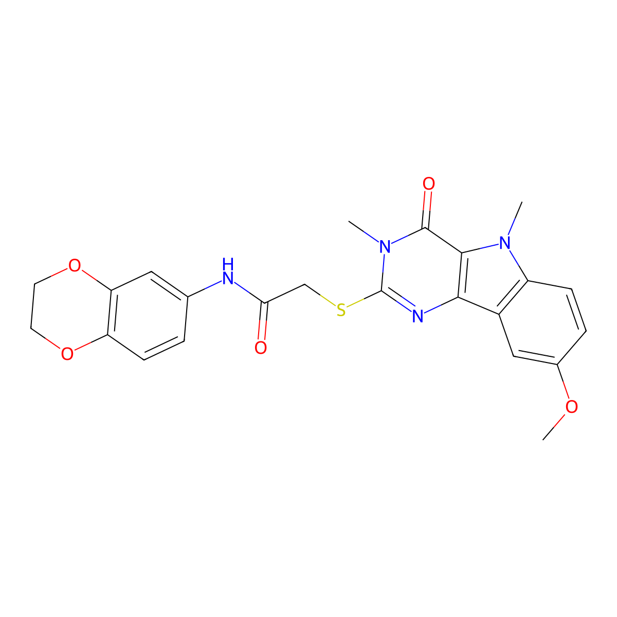 N-(2,3-dihydro-1,4-benzodioxin-6-yl)-2-({8-methoxy-3,5-dimethyl-4-oxo-3H,4H,5H-pyrimido[5,4-b]indol-2-yl}sulfanyl)acetamide molecular structure, CAS 1113102-40-1