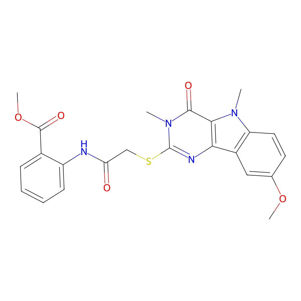 methyl 2-[2-({8-methoxy-3,5-dimethyl-4-oxo-3H,4H,5H-pyrimido[5,4-b]indol-2-yl}sulfanyl)acetamido]benzoate molecular structure, CAS 1113102-42-3