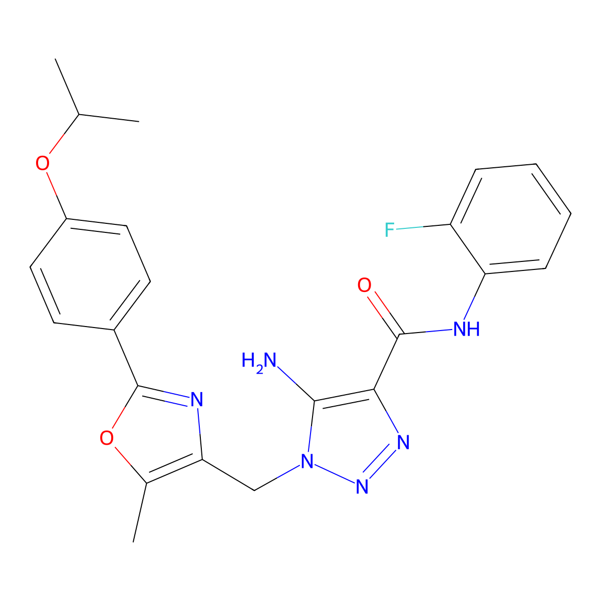 5-amino-N-(2-fluorophenyl)-1-({5-methyl-2-[4-(propan-2-yloxy)phenyl]-1,3-oxazol-4-yl}methyl)-1H-1,2,3-triazole-4-carboxamide molecular structure, CAS 1113103-45-9