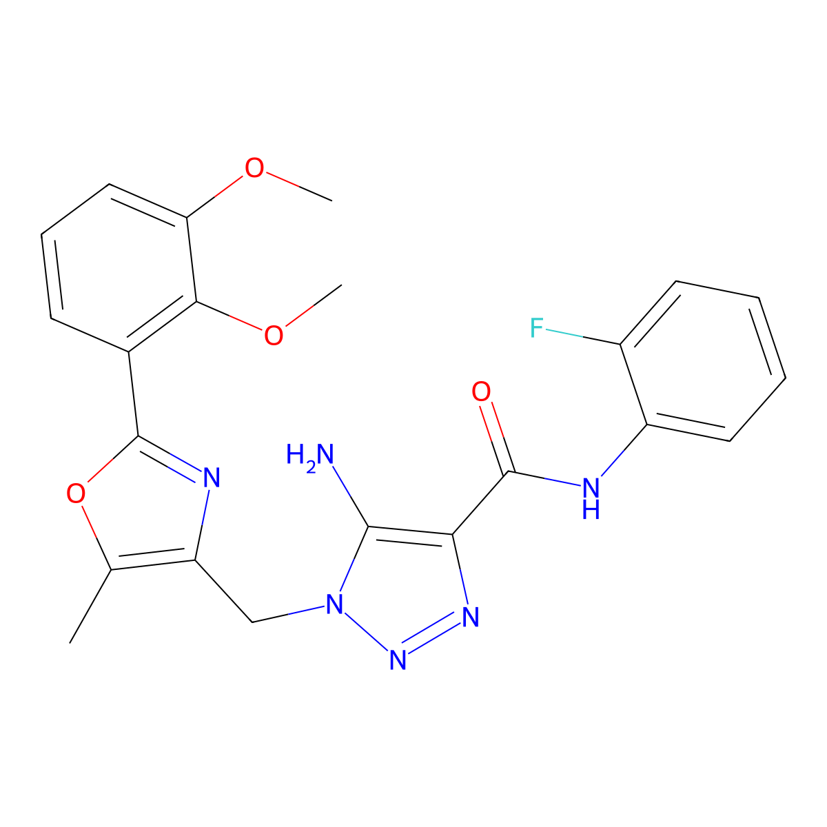 5-amino-1-{[2-(2,3-dimethoxyphenyl)-5-methyl-1,3-oxazol-4-yl]methyl}-N-(2-fluorophenyl)-1H-1,2,3-triazole-4-carboxamide molecular structure, CAS 1113103-49-3