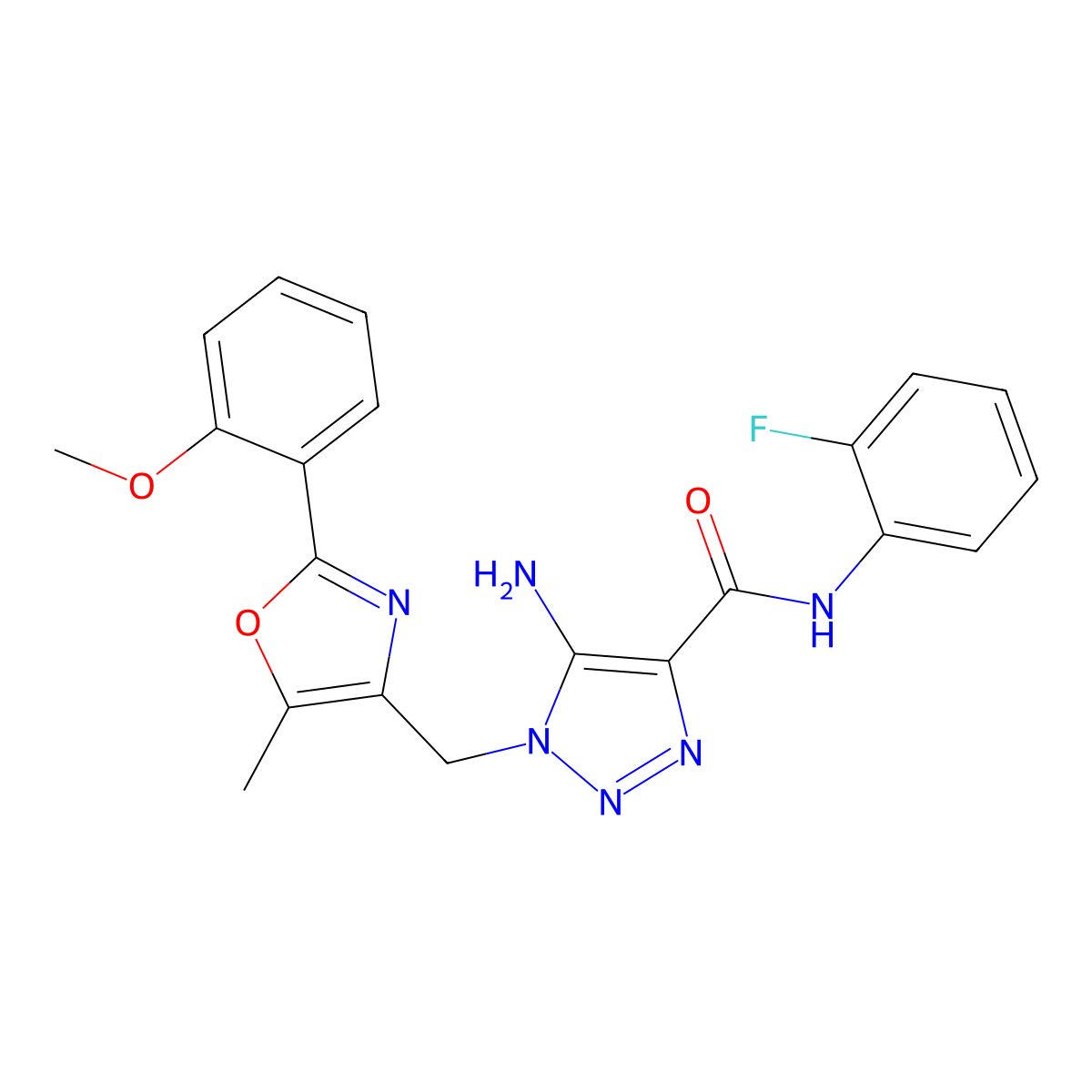 5-amino-N-(2-fluorophenyl)-1-{[2-(2-methoxyphenyl)-5-methyl-1,3-oxazol-4-yl]methyl}-1H-1,2,3-triazole-4-carboxamide molecular structure, CAS 1113103-53-9