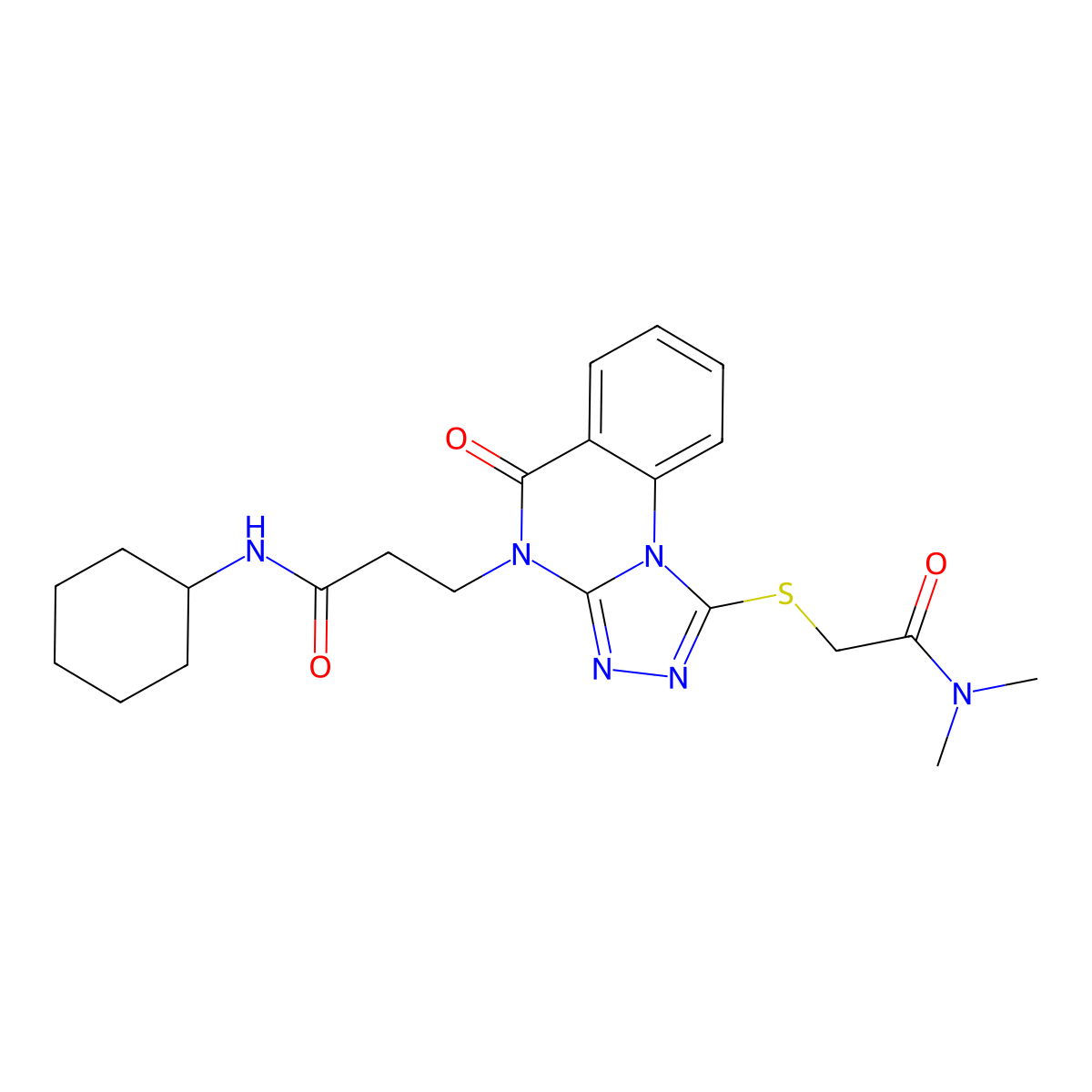 N-cyclohexyl-3-(1-{[(dimethylcarbamoyl)methyl]sulfanyl}-5-oxo-4H,5H-[1,2,4]triazolo[4,3-a]quinazolin-4-yl)propanamide molecular structure, CAS 1113104-33-8