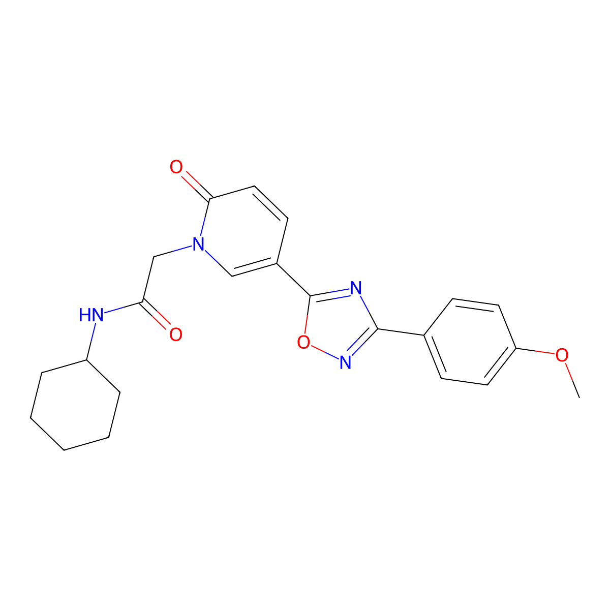 N-cyclohexyl-2-(5-(3-(4-methoxyphenyl)-1,2,4-oxadiazol-5-yl)-2-oxopyridin-1(2H)-yl)acetamide molecular structure, CAS 1113105-64-8