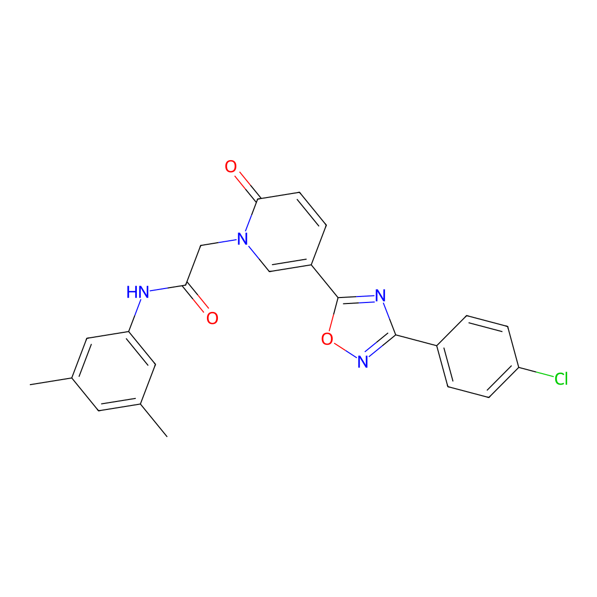 2-{5-[3-(4-chlorophenyl)-1,2,4-oxadiazol-5-yl]-2-oxo-1,2-dihydropyridin-1-yl}-N-(3,5-dimethylphenyl)acetamide molecular structure, CAS 1113105-89-7