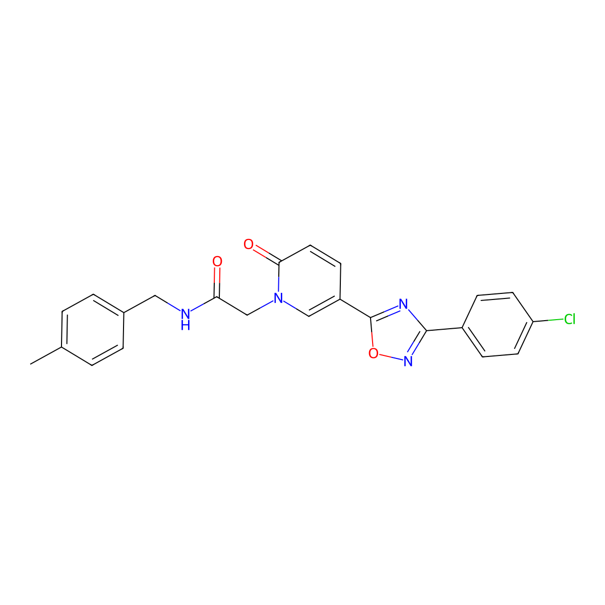 2-{5-[3-(4-chlorophenyl)-1,2,4-oxadiazol-5-yl]-2-oxo-1,2-dihydropyridin-1-yl}-N-[(4-methylphenyl)methyl]acetamide molecular structure, CAS 1113106-44-7