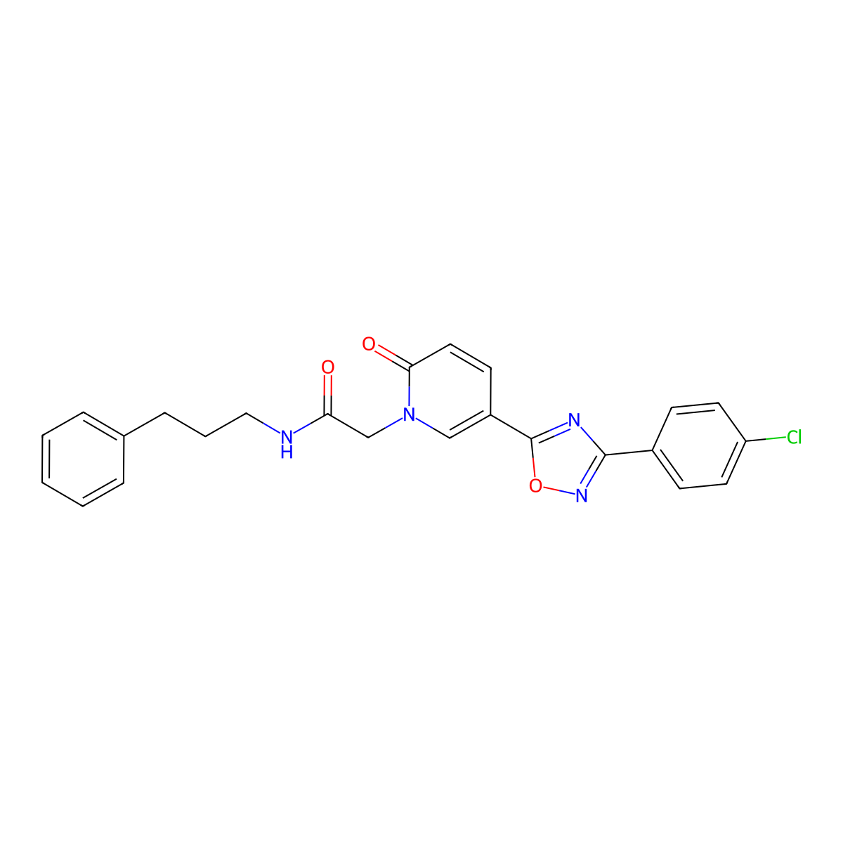 2-{5-[3-(4-chlorophenyl)-1,2,4-oxadiazol-5-yl]-2-oxo-1,2-dihydropyridin-1-yl}-N-(3-phenylpropyl)acetamide molecular structure, CAS 1113106-50-5