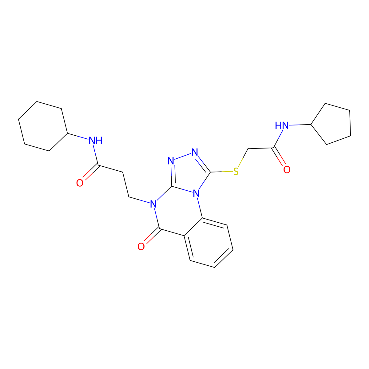 N-cyclohexyl-3-(1-{[(cyclopentylcarbamoyl)methyl]sulfanyl}-5-oxo-4H,5H-[1,2,4]triazolo[4,3-a]quinazolin-4-yl)propanamide molecular structure, CAS 1113106-58-3