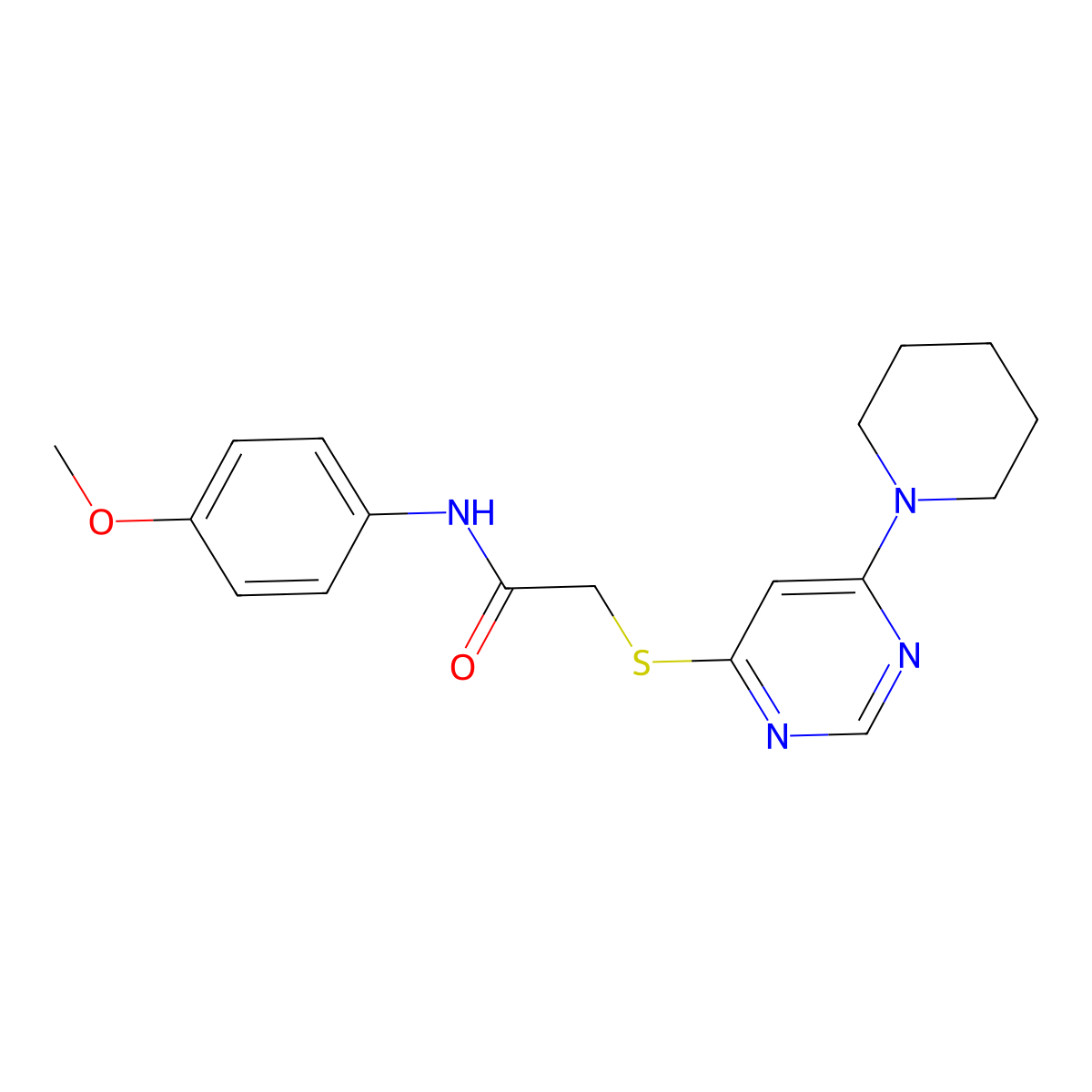 N-(4-methoxyphenyl)-2-{[6-(piperidin-1-yl)pyrimidin-4-yl]sulfanyl}acetamide molecular structure, CAS 1113108-12-5