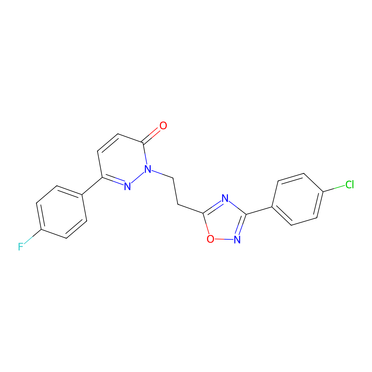 2-{2-[3-(4-Chlorophenyl)-1,2,4-oxadiazol-5-yl]ethyl}-6-(4-fluorophenyl)-2,3-dihydropyridazin-3-one molecular structure, CAS 1113108-17-0