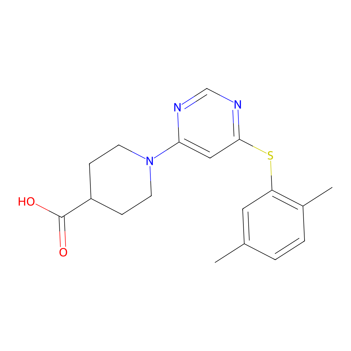 1-{6-[(2,5-Dimethylphenyl)sulfanyl]pyrimidin-4-yl}piperidine-4-carboxylic acid molecular structure, CAS 1113109-41-3