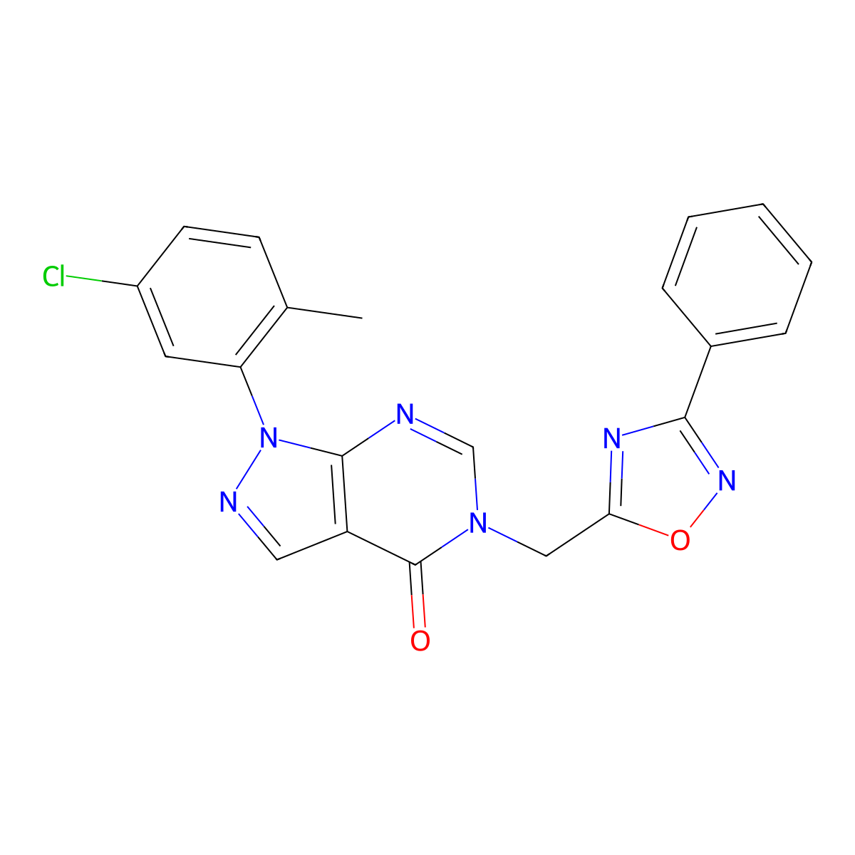 1-(5-chloro-2-methylphenyl)-5-((3-phenyl-1,2,4-oxadiazol-5-yl)methyl)-1H-pyrazolo[3,4-d]pyrimidin-4(5H)-one molecular structure, CAS 1113109-43-5