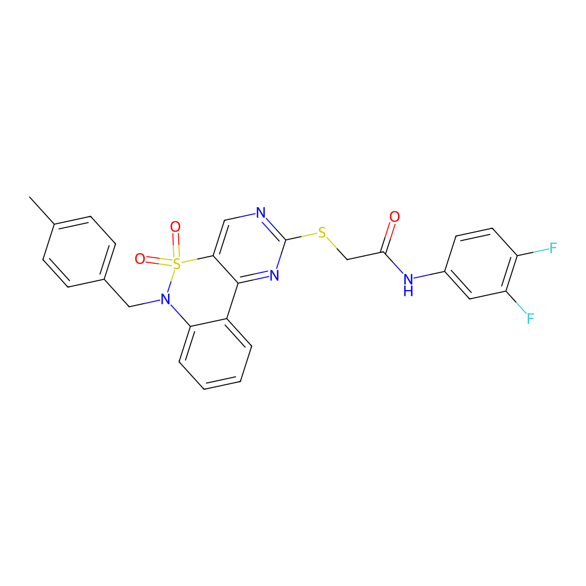 N-(3,4-difluorophenyl)-2-((6-(4-methylbenzyl)-5,5-dioxido-6H-benzo[c]pyrimido[4,5-e][1,2]thiazin-2-yl)thio)acetamide molecular structure, CAS 1113109-60-6