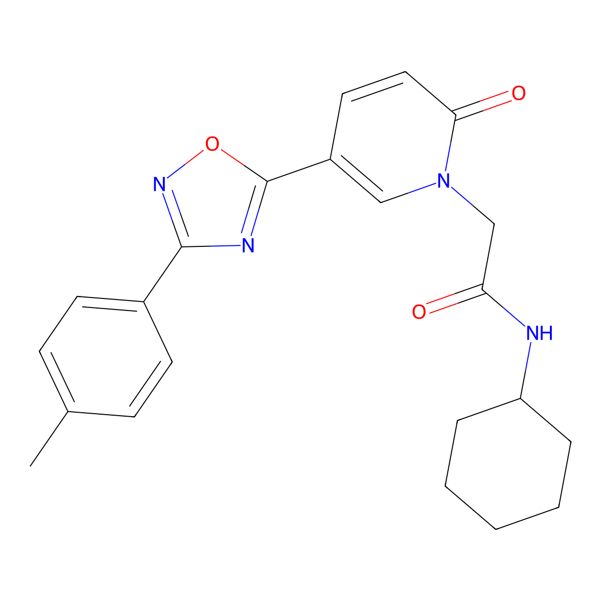N-cyclohexyl-2-(2-oxo-5-(3-(p-tolyl)-1,2,4-oxadiazol-5-yl)pyridin-1(2H)-yl)acetamide molecular structure, CAS 1113109-68-4