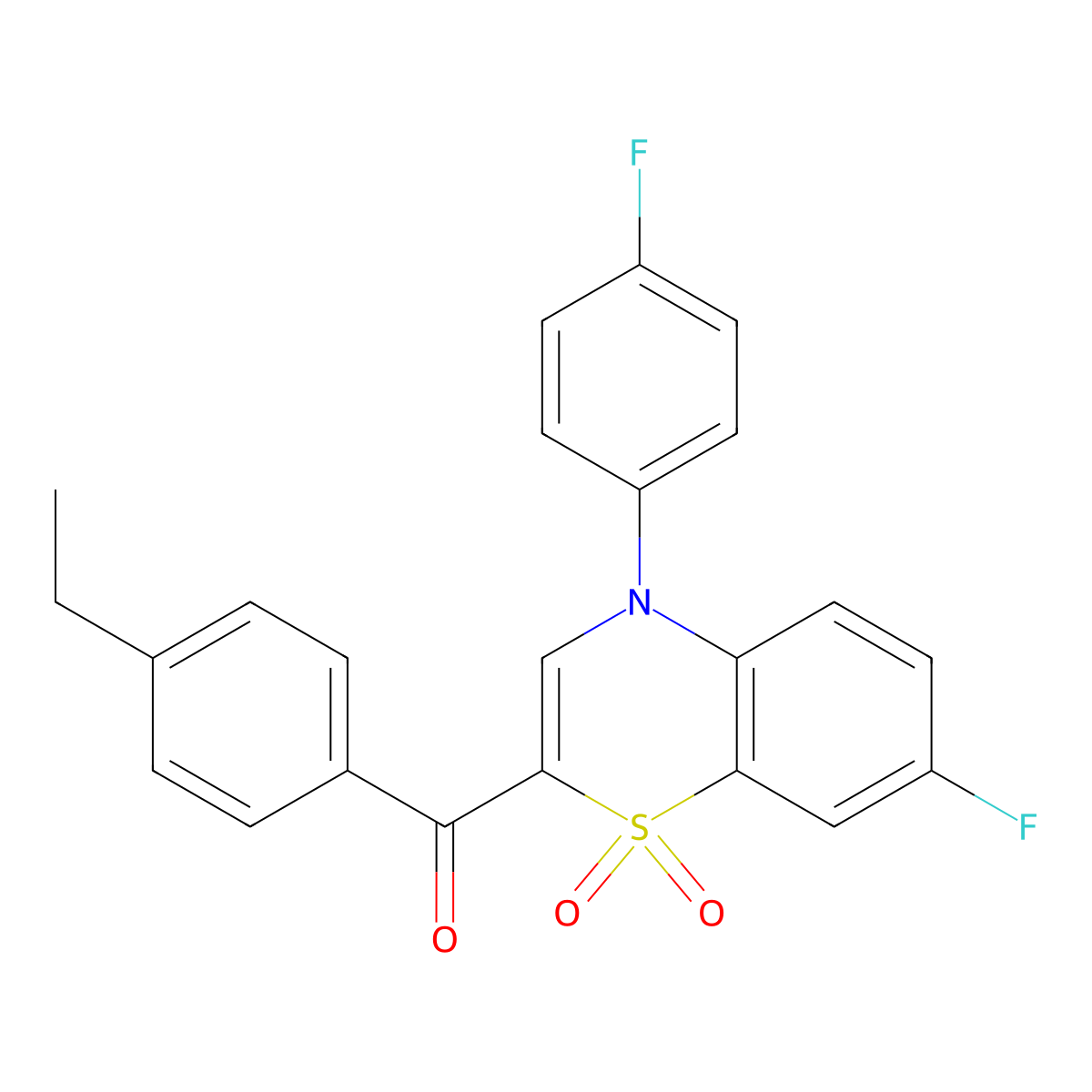 (4-ethylphenyl)[7-fluoro-4-(4-fluorophenyl)-1,1-dioxido-4H-1,4-benzothiazin-2-yl]methanone molecular structure, CAS 1113109-95-7