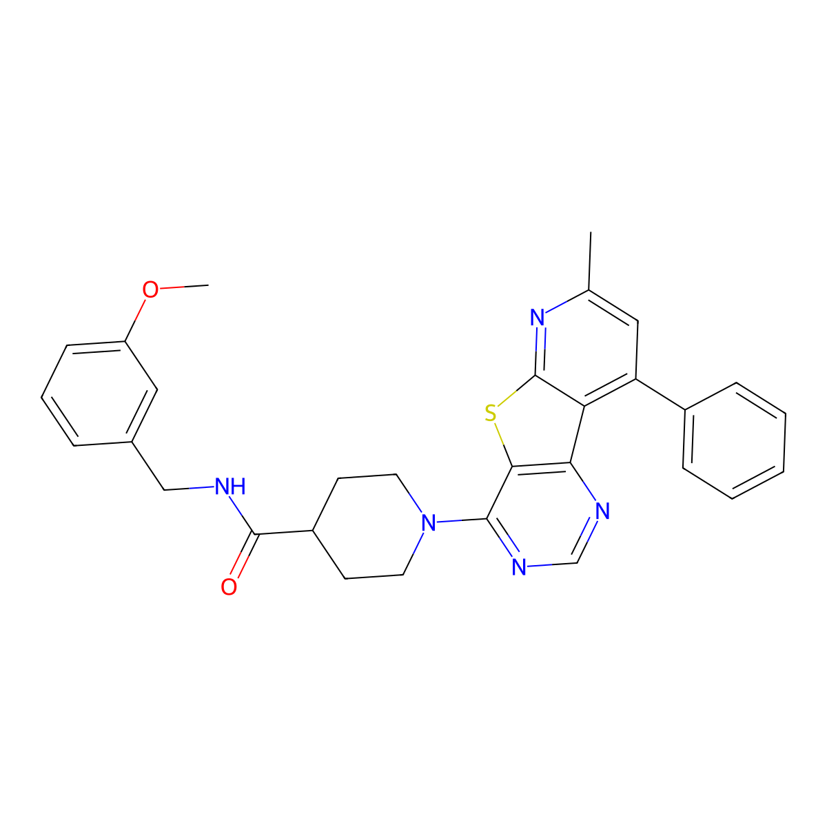 N-(3-methoxybenzyl)-1-(7-methyl-9-phenylpyrido[3',2':4,5]thieno[3,2-d]pyrimidin-4-yl)piperidine-4-carboxamide molecular structure, CAS 1113110-58-9