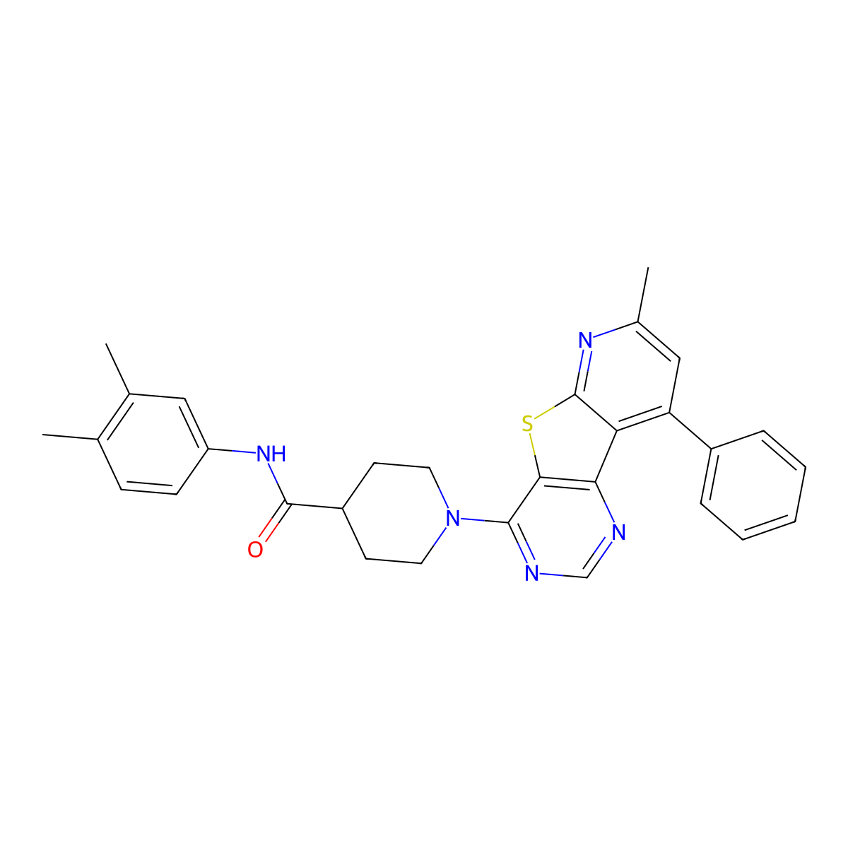 N-(3,4-dimethylphenyl)-1-(7-methyl-9-phenylpyrido[3',2':4,5]thieno[3,2-d]pyrimidin-4-yl)piperidine-4-carboxamide molecular structure, CAS 1113110-63-6
