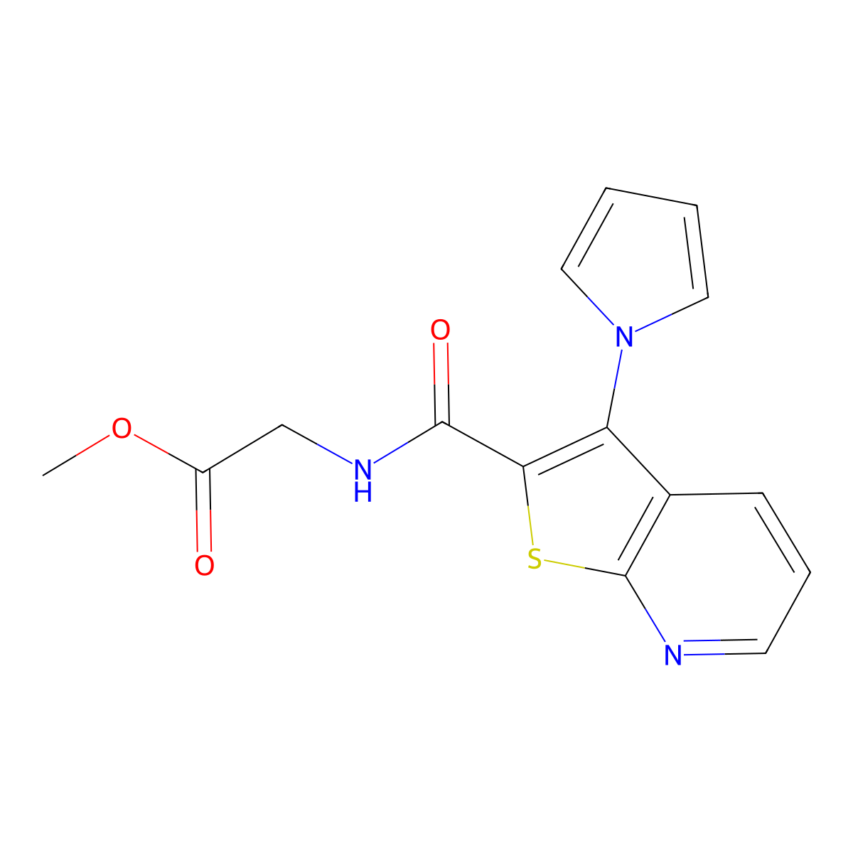 methyl 2-(3-(1H-pyrrol-1-yl)thieno[2,3-b]pyridine-2-carboxamido)acetate molecular structure, CAS 1113113-00-0