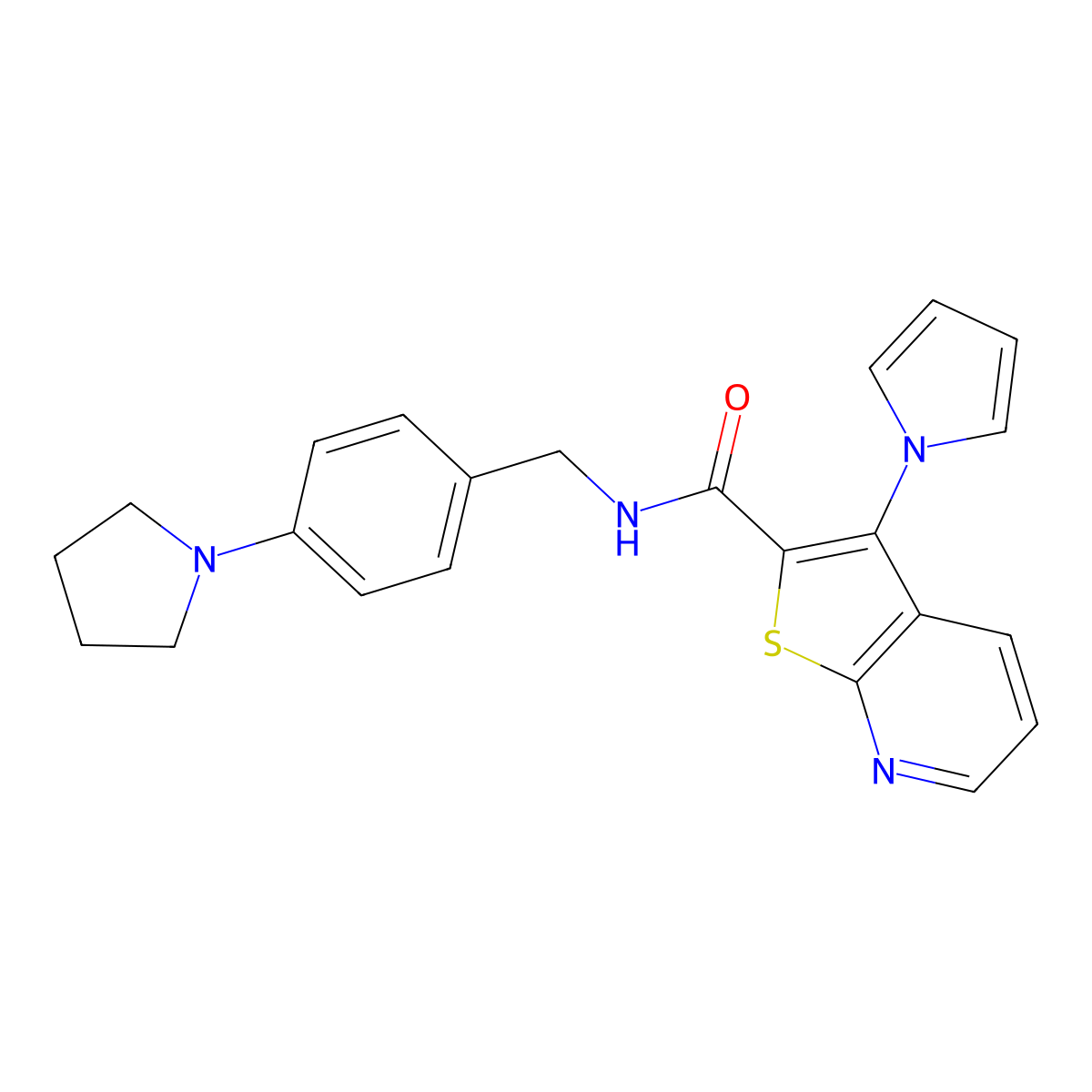 3-(1H-pyrrol-1-yl)-N-(4-(pyrrolidin-1-yl)benzyl)thieno[2,3-b]pyridine-2-carboxamide molecular structure, CAS 1113113-04-4