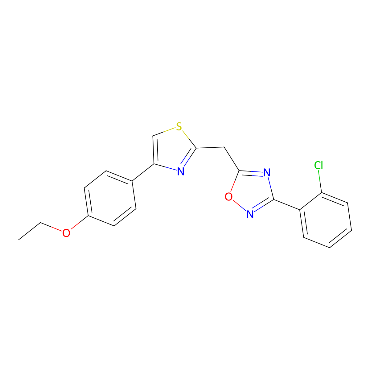 3-(2-Chlorophenyl)-5-{[4-(4-ethoxyphenyl)-1,3-thiazol-2-yl]methyl}-1,2,4-oxadiazole molecular structure, CAS 1113114-22-9