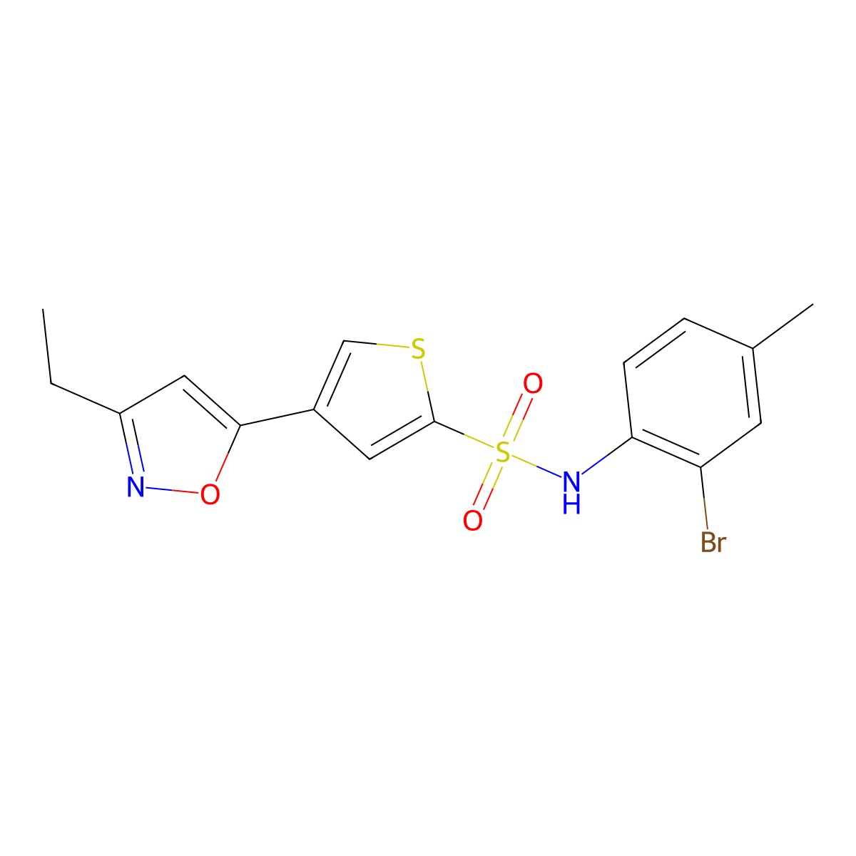 N-(2-bromo-4-methylphenyl)-4-(3-ethyl-1,2-oxazol-5-yl)thiophene-2-sulfonamide molecular structure, CAS 1113116-62-3