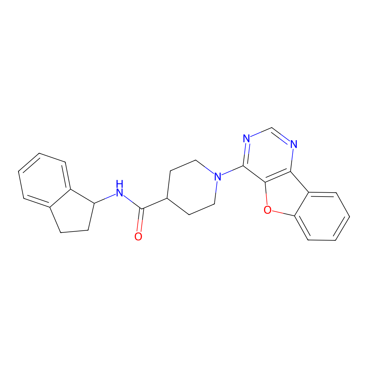 1-([1]benzofuro[3,2-d]pyrimidin-4-yl)-N-(2,3-dihydro-1H-inden-1-yl)piperidine-4-carboxamide molecular structure, CAS 1113116-98-5