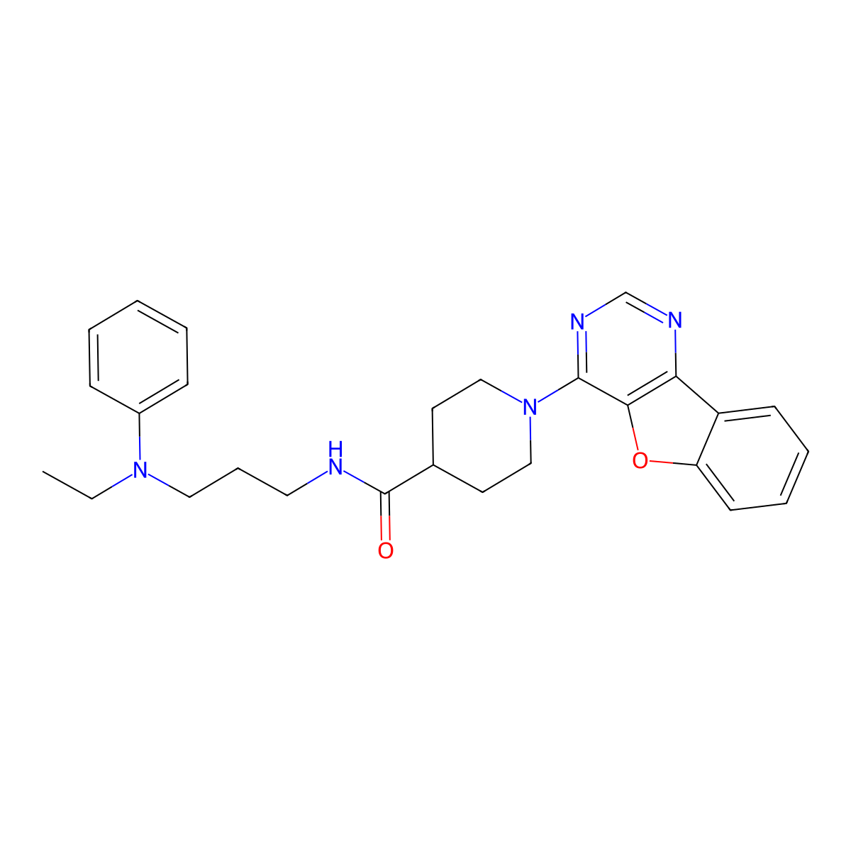 1-([1]benzofuro[3,2-d]pyrimidin-4-yl)-N-{3-[ethyl(phenyl)amino]propyl}piperidine-4-carboxamide molecular structure, CAS 1113117-10-4