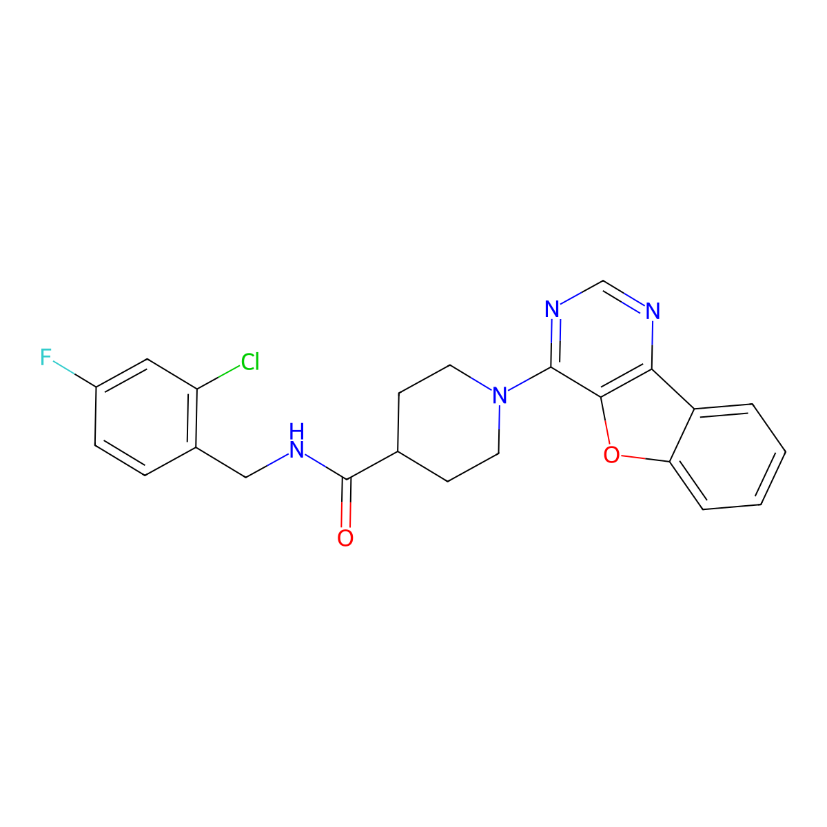 1-([1]benzofuro[3,2-d]pyrimidin-4-yl)-N-(2-chloro-4-fluorobenzyl)piperidine-4-carboxamide molecular structure, CAS 1113117-17-1