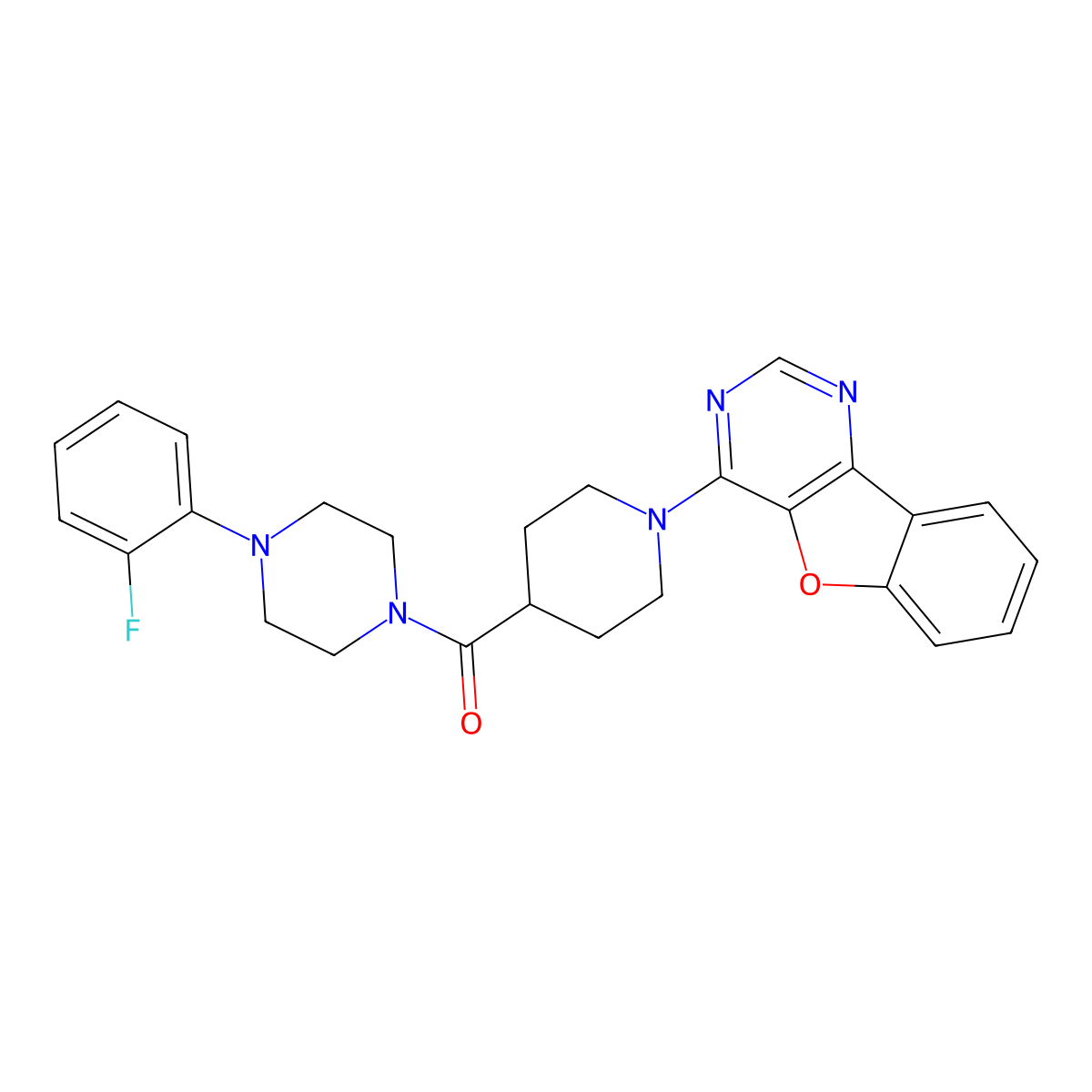 4-(4-{[4-(2-Fluorophenyl)piperazin-1-yl]carbonyl}piperidin-1-yl)[1]benzofuro[3,2-d]pyrimidine molecular structure, CAS 1113117-58-0