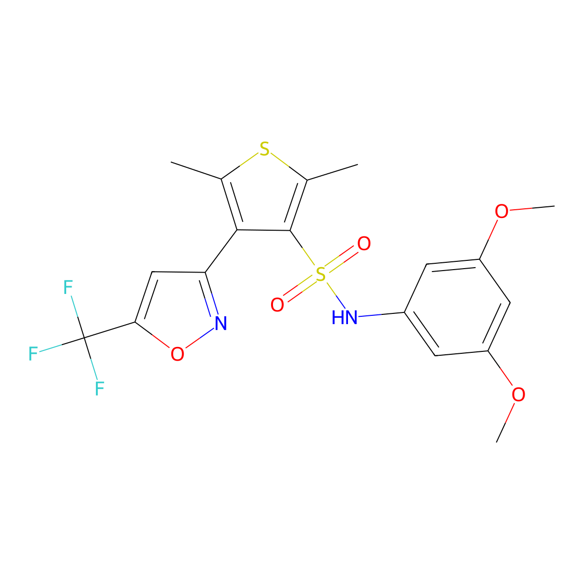 N-(3,5-dimethoxyphenyl)-2,5-dimethyl-4-[5-(trifluoromethyl)isoxazol-3-yl]thiophene-3-sulfonamide molecular structure, CAS 1113117-71-7