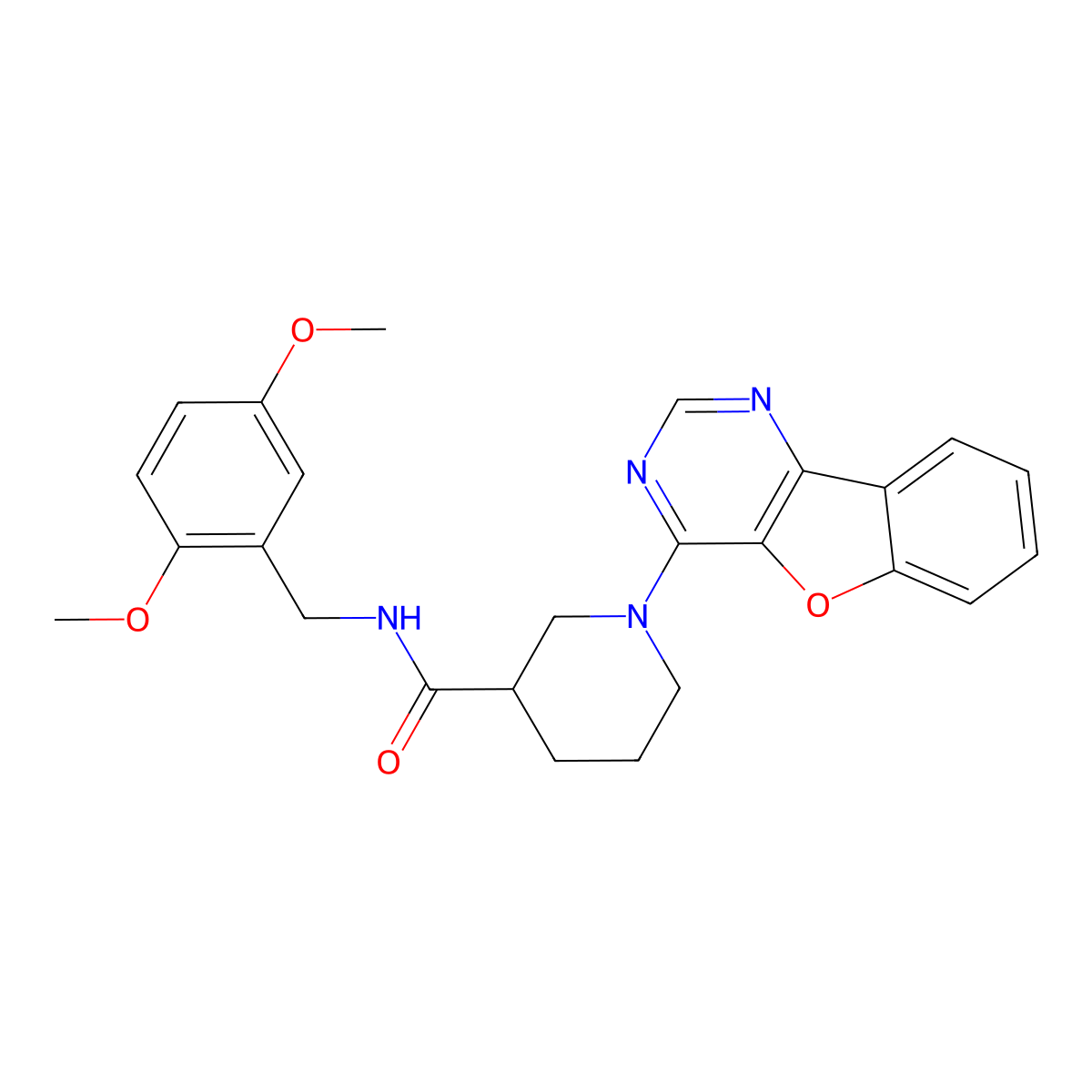 1-[1]benzofuro[3,2-d]pyrimidin-4-yl-N-(2,5-dimethoxybenzyl)piperidine-3-carboxamide molecular structure, CAS 1113118-06-1