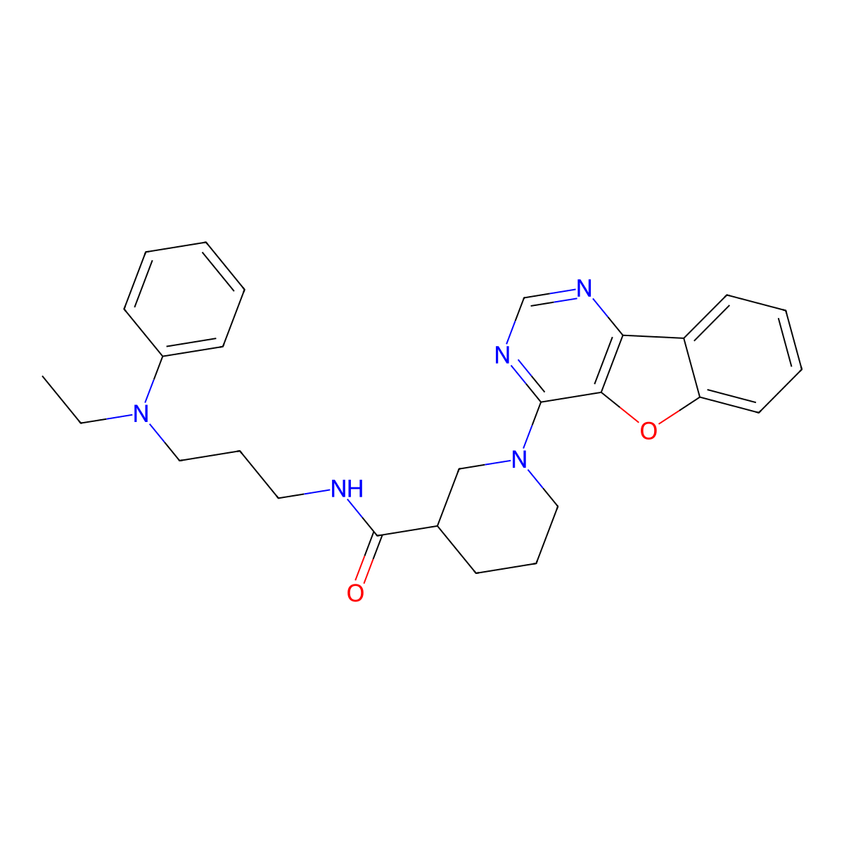 1-[1]benzofuro[3,2-d]pyrimidin-4-yl-N-{3-[ethyl(phenyl)amino]propyl}piperidine-3-carboxamide molecular structure, CAS 1113118-24-3