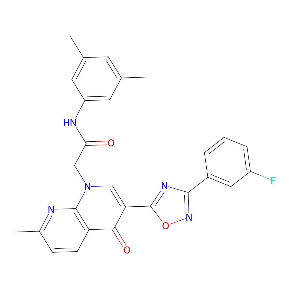 N-(3,5-dimethylphenyl)-2-(3-(3-(3-fluorophenyl)-1,2,4-oxadiazol-5-yl)-7-methyl-4-oxo-1,8-naphthyridin-1(4H)-yl)acetamide molecular structure, CAS 1113119-32-6